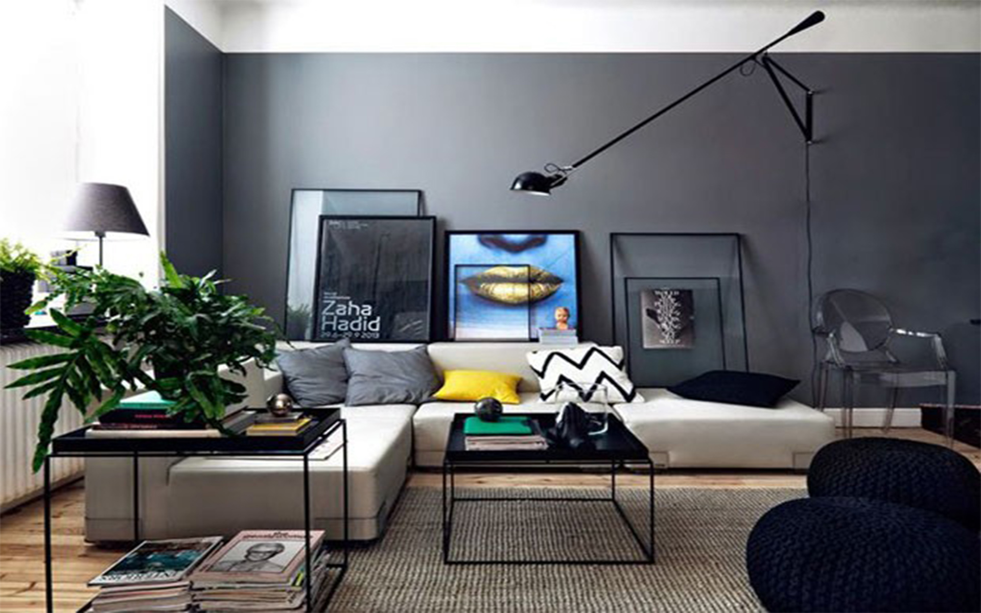 Sala de estar com decoração contemporânea e minimalista