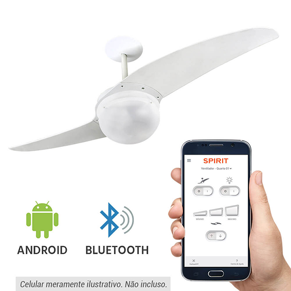 Ventiladores e luminárias Spirit - Blog Myspirit - Ventilador de Teto Spirit 202 Branco Bluetooth Controlado por Aplicativo - ventilador de teto controlado por aplicativo - controle remoto para ventilador de teto